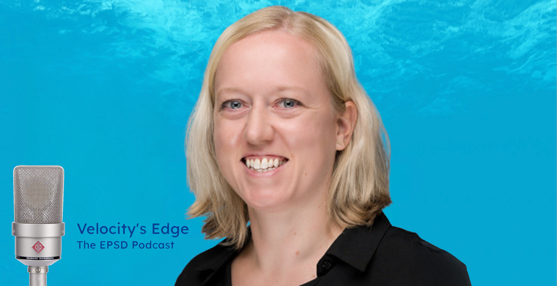A photo of Melanie Ensign, and the Velocity's Edge Podcast logo